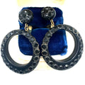 Vintage retro 1940s black lucite glass rhinestones dangle clip on earrings