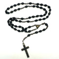 Antique Catholic brass black ebony beads beaded rosary prayer necklace