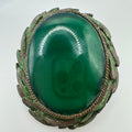 Vintage gold tone emerald green glass cabochon Victorian Revival brooch pendant