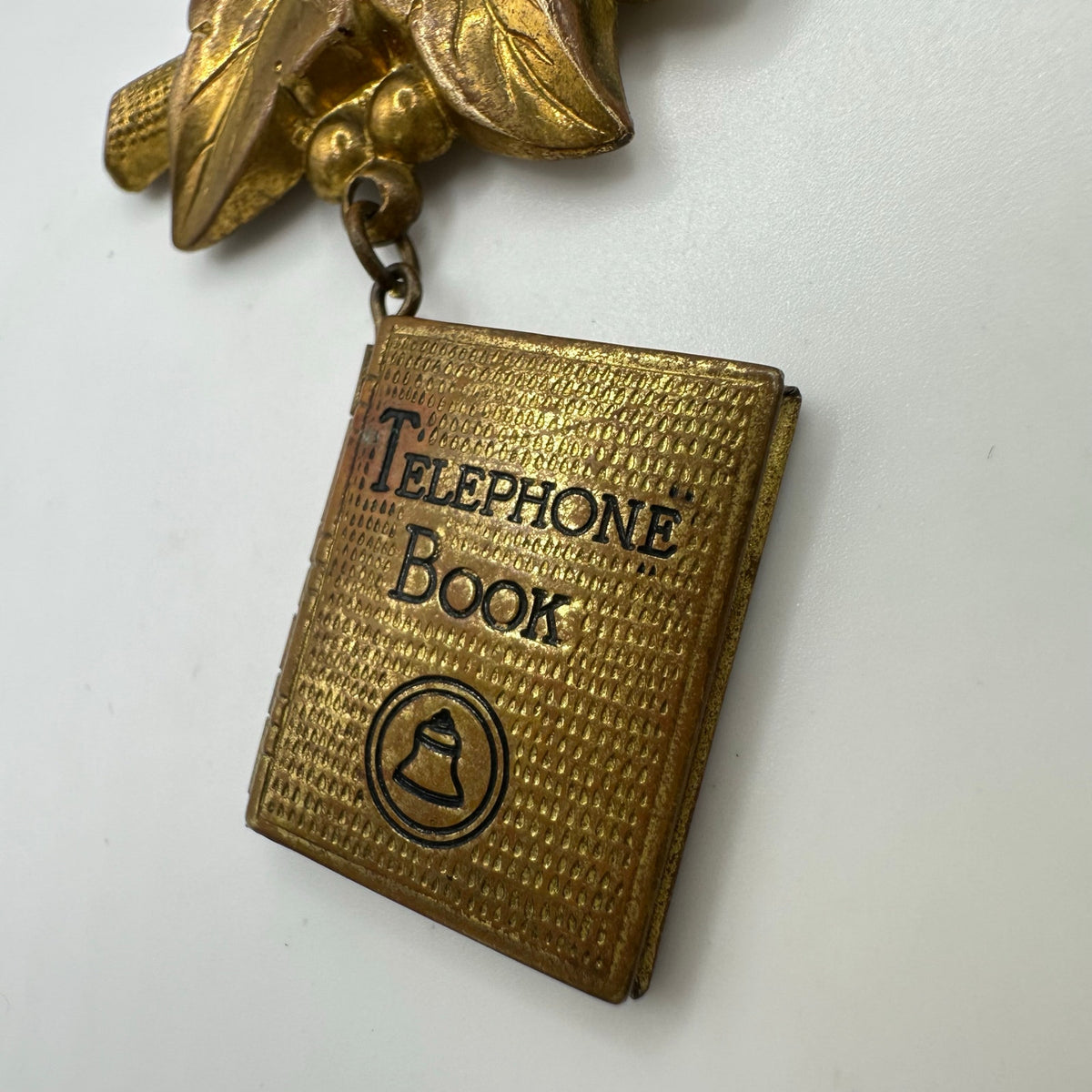 Rare 1920s Art Deco antique AT&T Telephone Numbers miniature book pendant brooch
