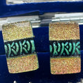 Vintage sterling silver gold glitter black dichroic glass clip on earrings