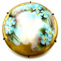 Antique Victorian Edwardian hand painted blue forget me not flowers brooch