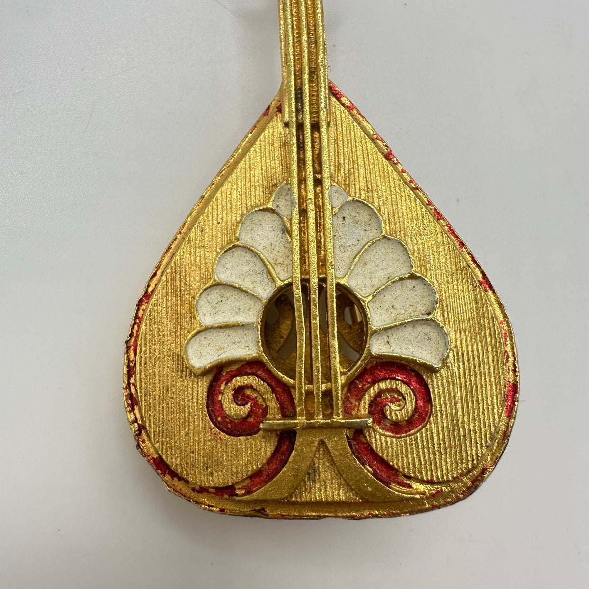 Corel vintage gold tone red white enamel lute guitar mandolin instrument brooch