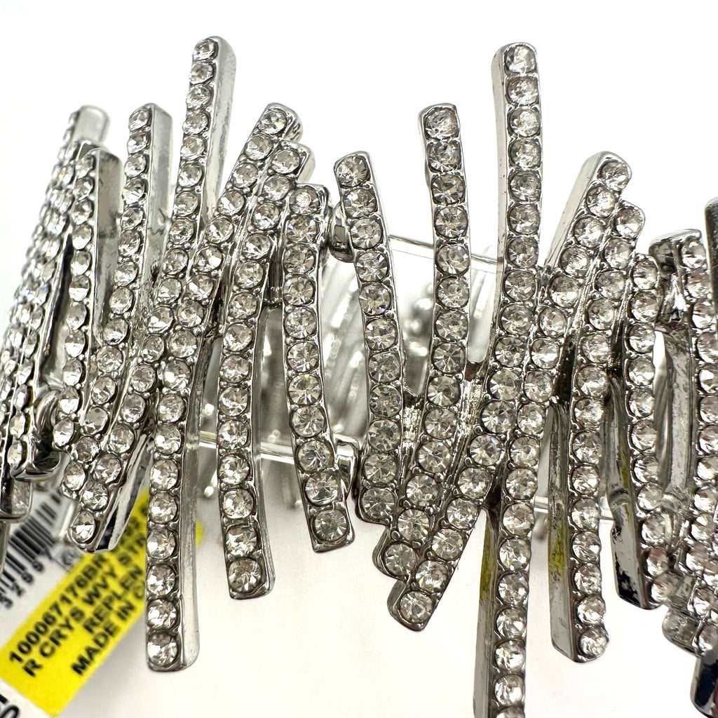 INC NWT silver tone clear glass rhinestones stretchy statement bracelet