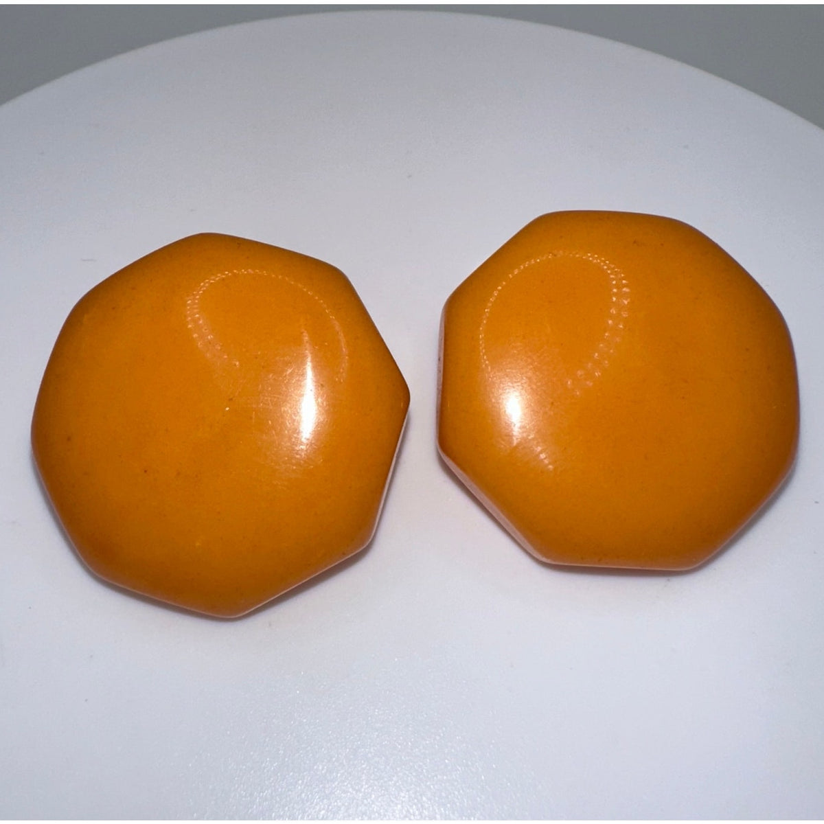 Antique 1930s 1940s butterscotch Bakelite yellow octagonal clip on earrings