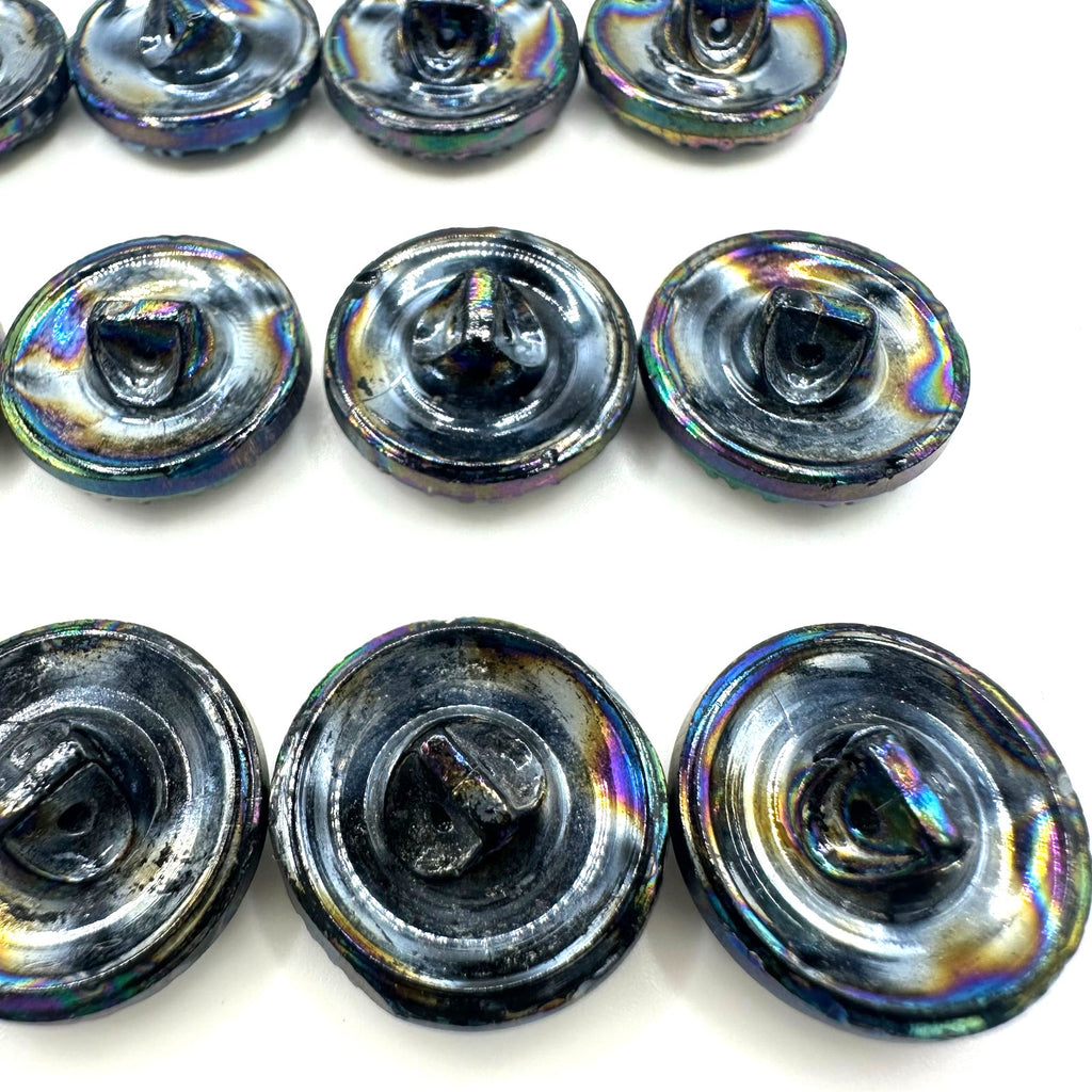 Bundle lot 12 vintage antique 0.69" black Czech carnival glass luster buttons