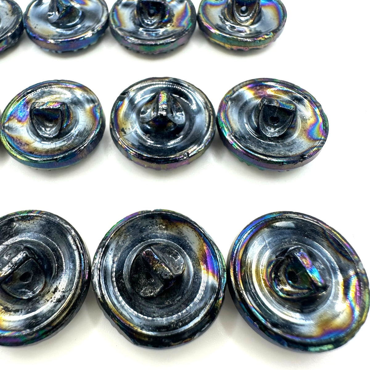 Bundle lot 12 vintage antique 0.69" black Czech carnival glass luster buttons