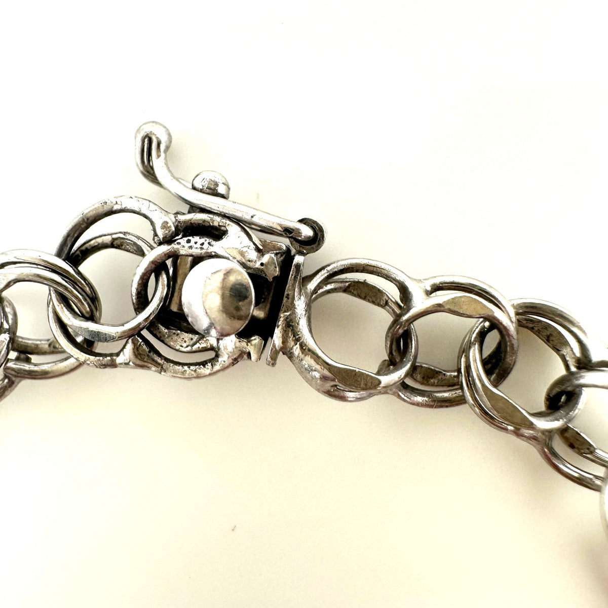 Vintage 925 sterling silver double link chain starter charm bracelet 7.25"