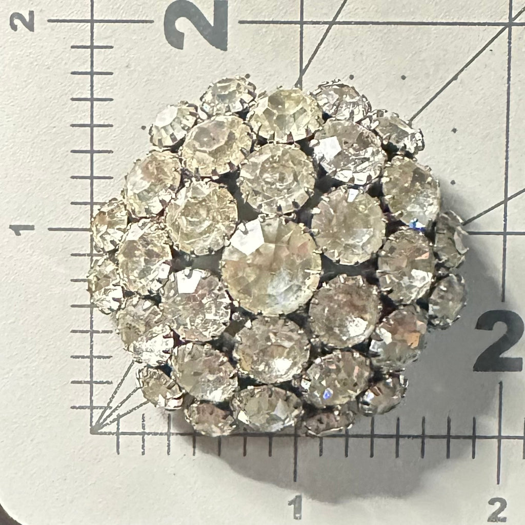1950s vintage silver tone clear rhinestones sawtooth prong round domed 3D brooch