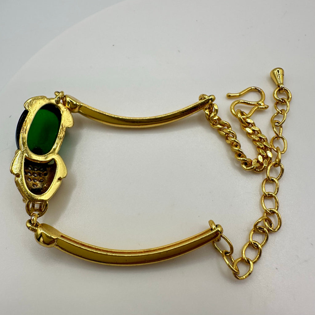 Chinese gold plated Naga green glass cubic zirconia real ruby Buddhist bracelet
