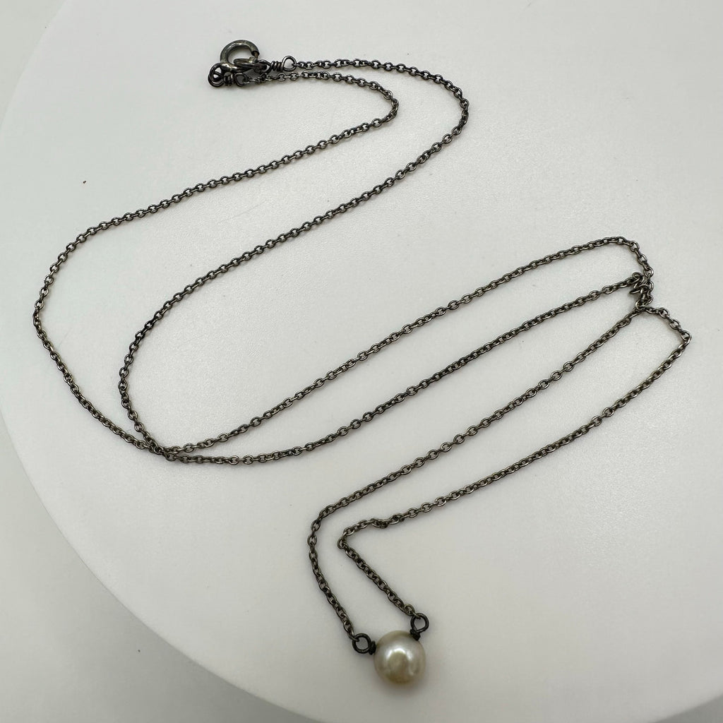 Vintage 925 sterling silver genuine freshwater pearl solitaire 19” necklace