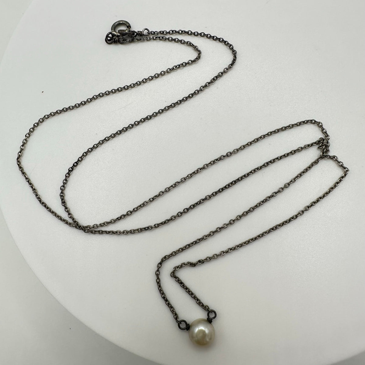 Vintage 925 sterling silver genuine freshwater pearl solitaire 19” necklace