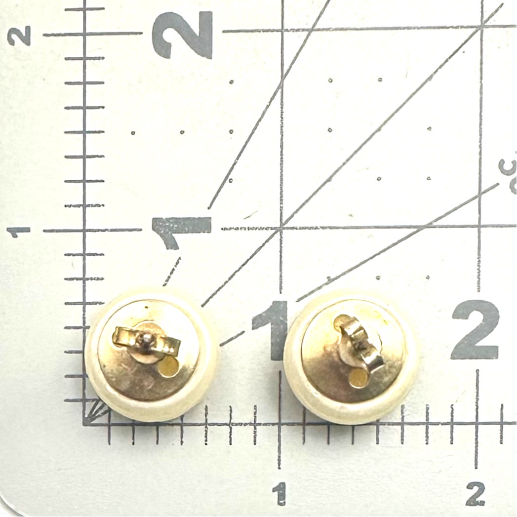 Vintage gold tone AB rhinestones domed cream lucite post earrings