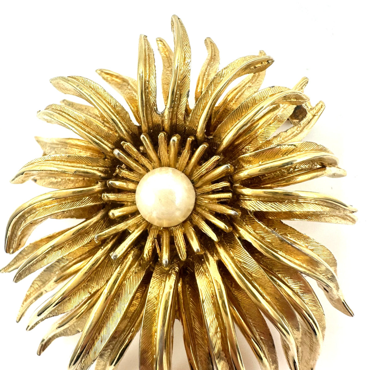 Marcel Boucher signed vintage gold tone real pearl 3D flower floral brooch