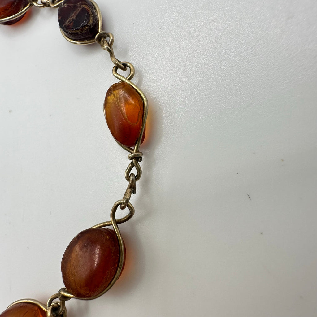 Vintage genuine Baltic amber graduated beads gold plated wire wrapped bracelet