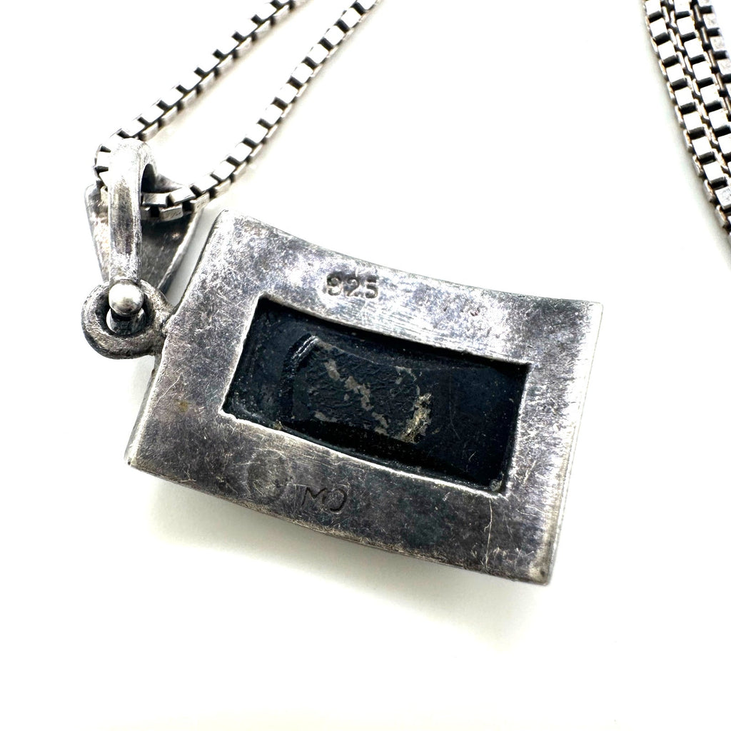 MD Thai 925 sterling silver black onyx marcasite pendant 24" box chain necklace
