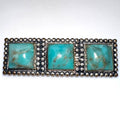 Antique Art Deco faux turquoise art glass cabochons silver gilt brass brooch