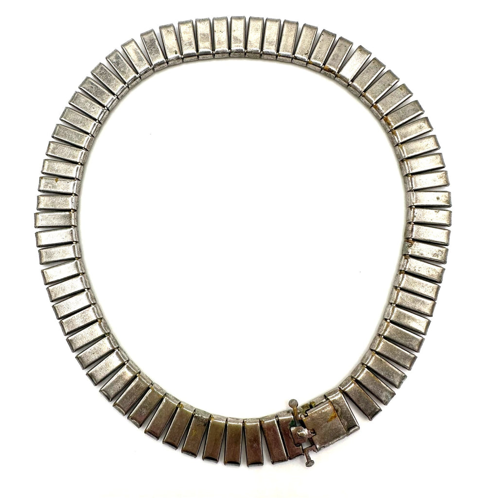 Antique Art Deco 1930s silver tone clear Czech glass rhinestones necklace