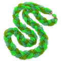 Hong Kong vintage 40" multi strand braided green lucite beads beaded necklace