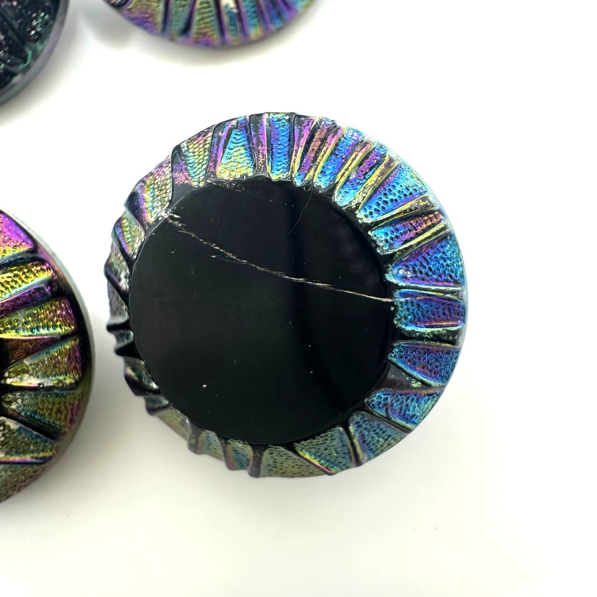 Bundle lot 12 vintage antique 0.69" black Czech carnival glass luster buttons