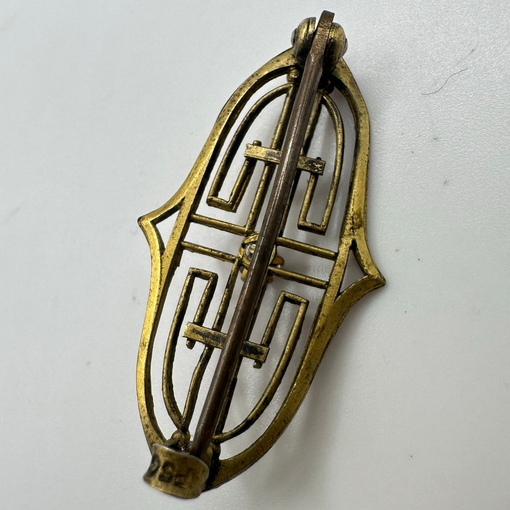 PSCO antique Edwardian 1900s rose gold filled clear paste openwork brooch pin