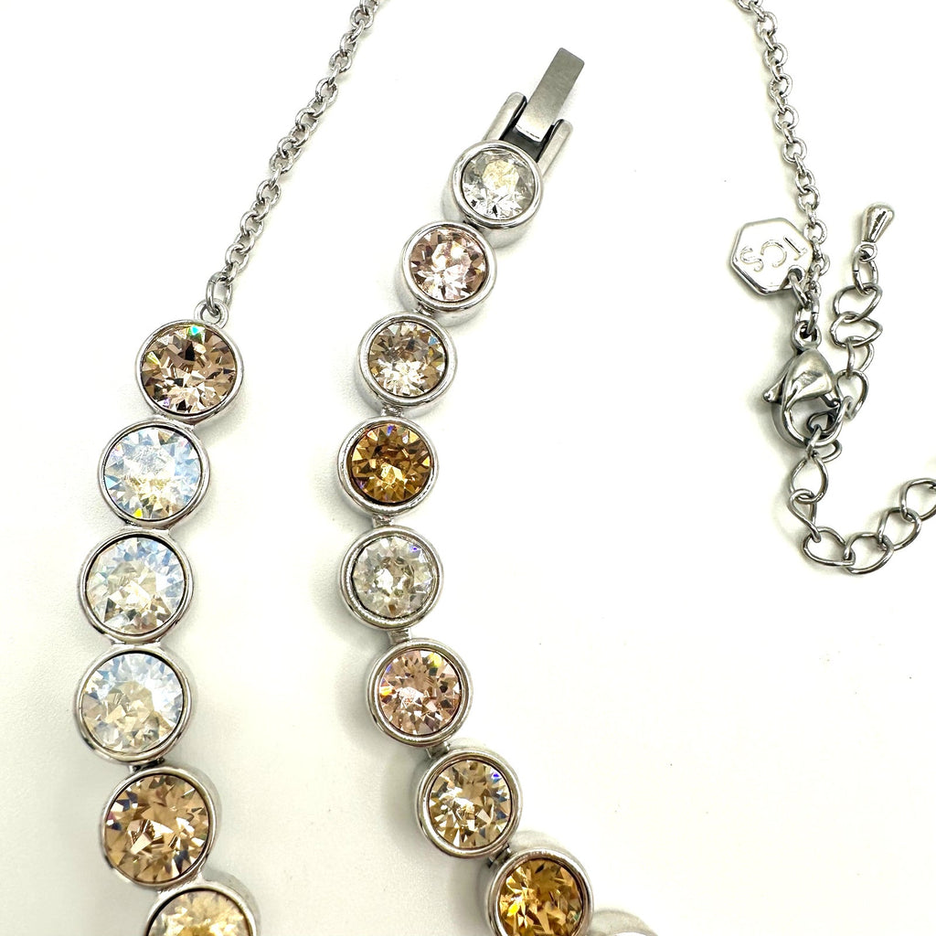 Touchstone Swarovski silver tone Austrian crystals necklace bracelet set