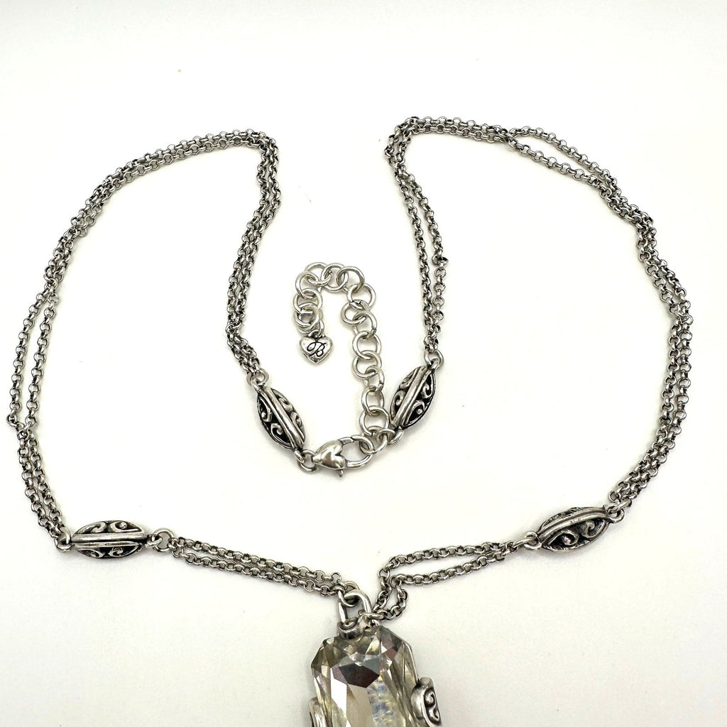 Brighton Compassionate Crystal silver plated double chain pendant necklace
