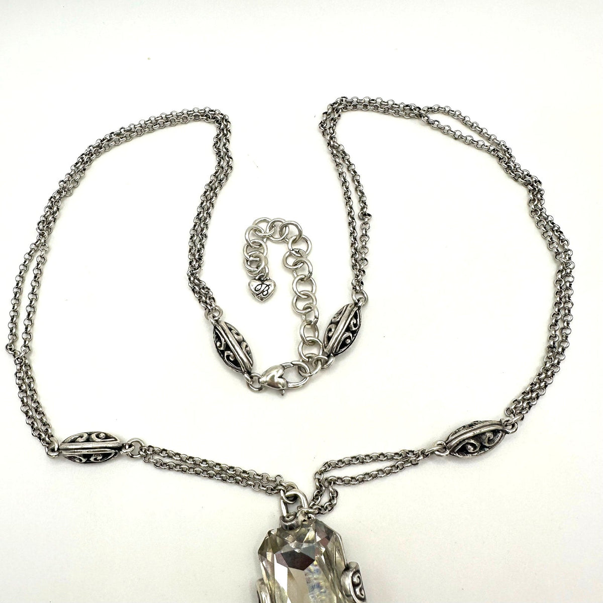 Brighton Compassionate Crystal silver plated double chain pendant necklace
