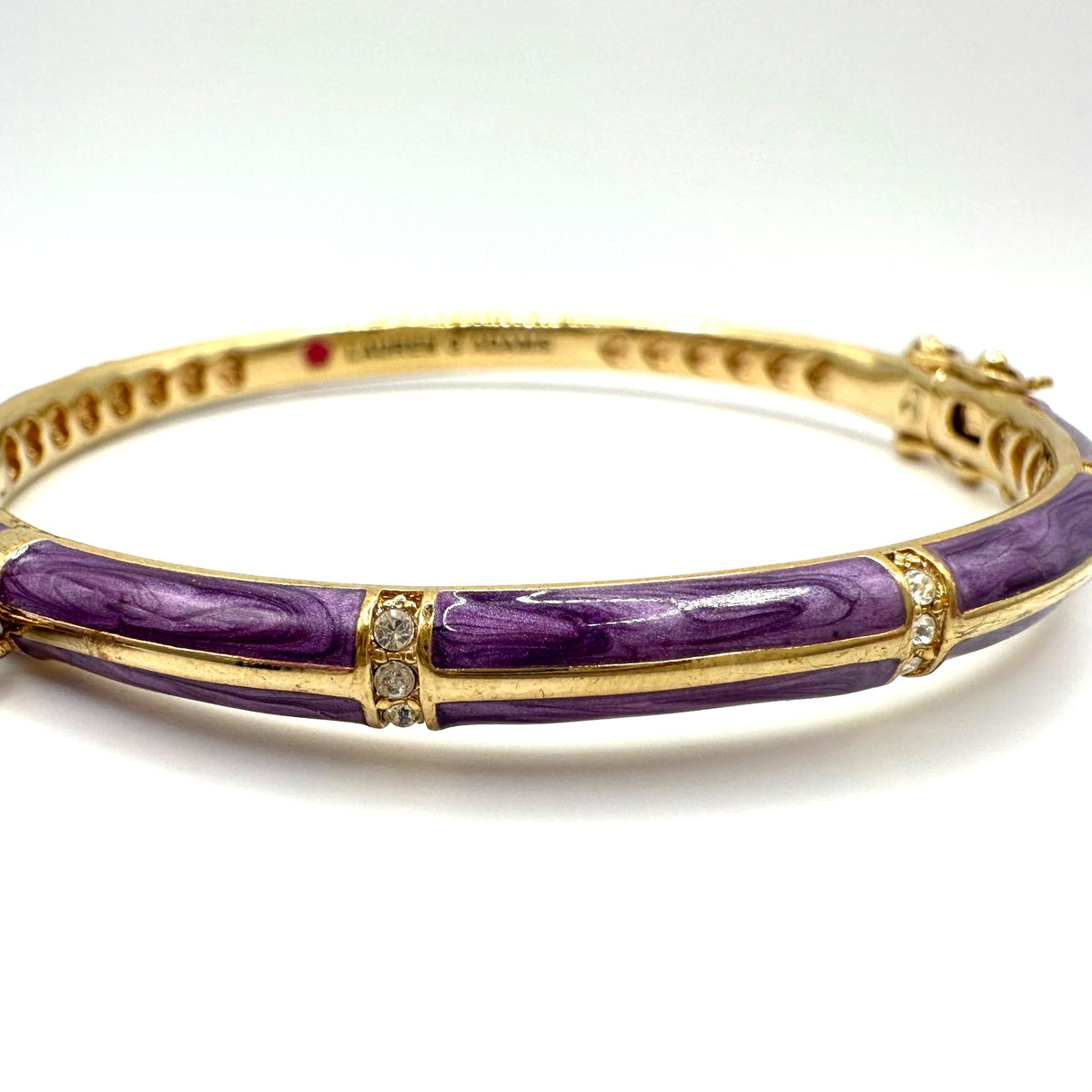 Lauren G Adams 18kt gold plated purple CZ enamel hinged clamper bangle bracelet