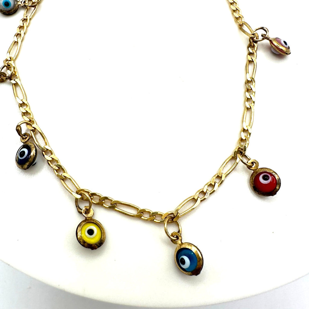 N-TR 925 sterling silver gold vermeil evil eye charms figaro chain bracelet