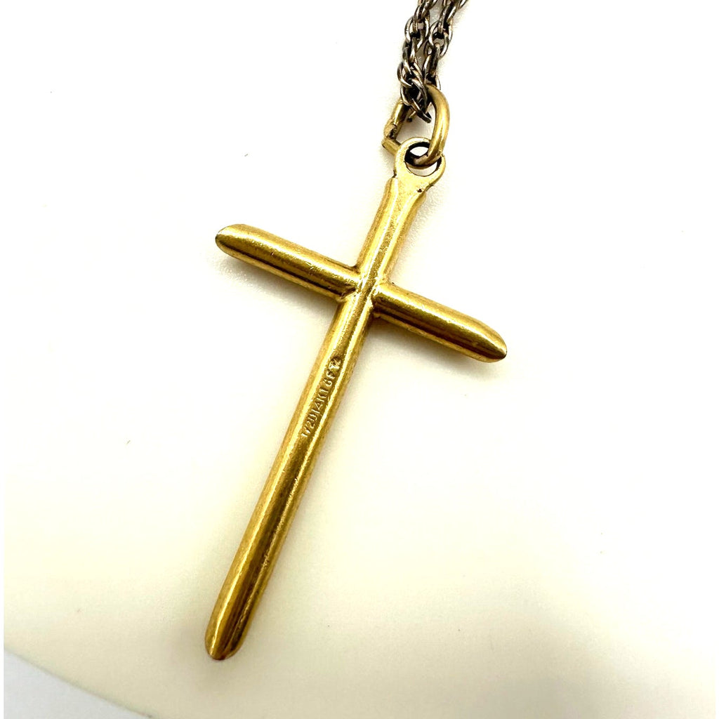 TruKay vintage 14kt gold filled cross pendant on 12kt GF 19.75” chain necklace