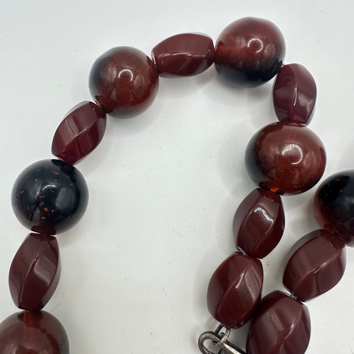 Handmade black brown heavy speckled glass beads beaded sterling clasp necklace
