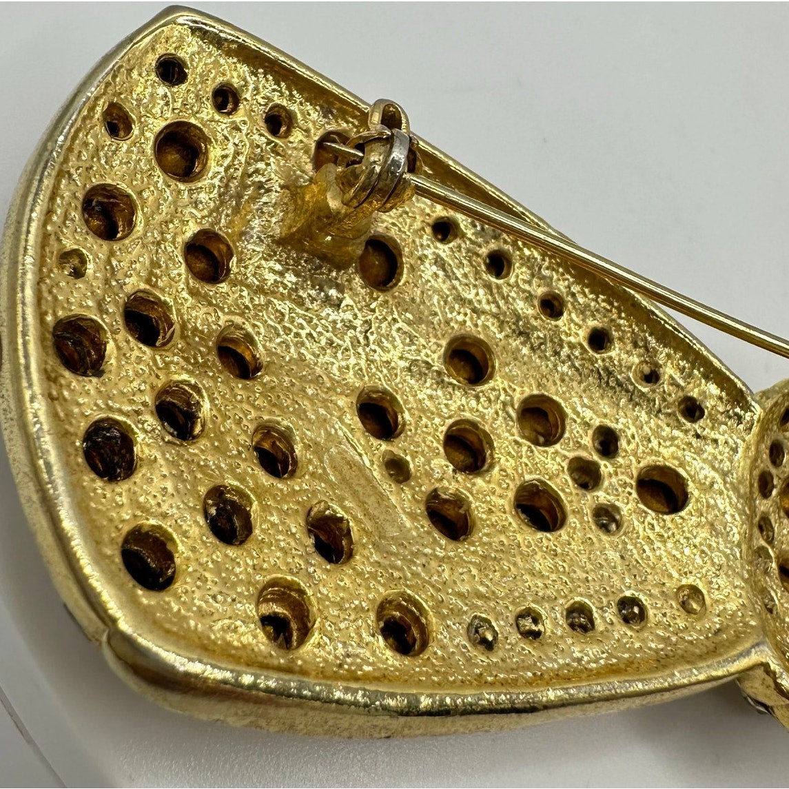 Vintage gold tone large oversized massive heavy clear rhinestones bow brooch