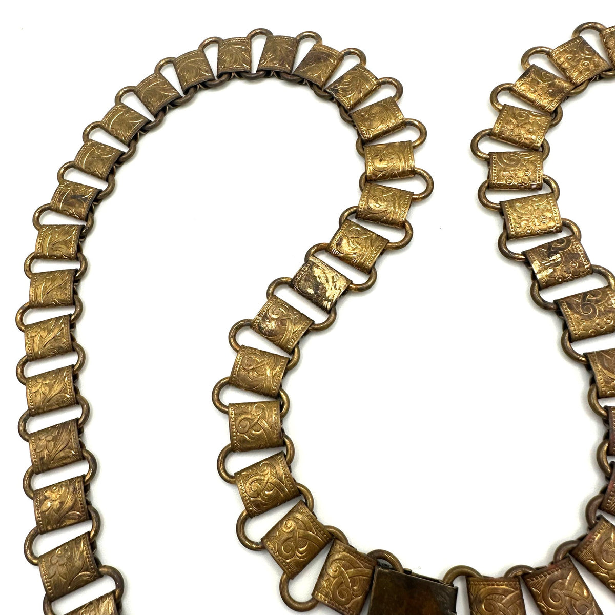 Antique Art Deco Victorian Revival gold tone brass 32.25" book chain necklace