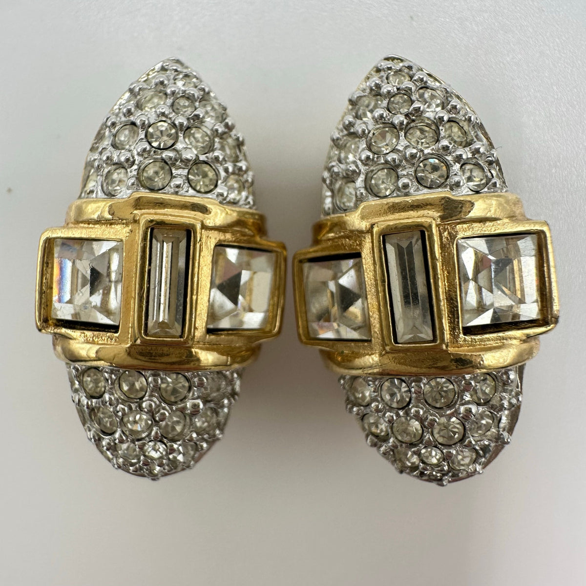 Swarovski Swan vintage 1990s 14kt gold plated Austrian crystals clip on earrings