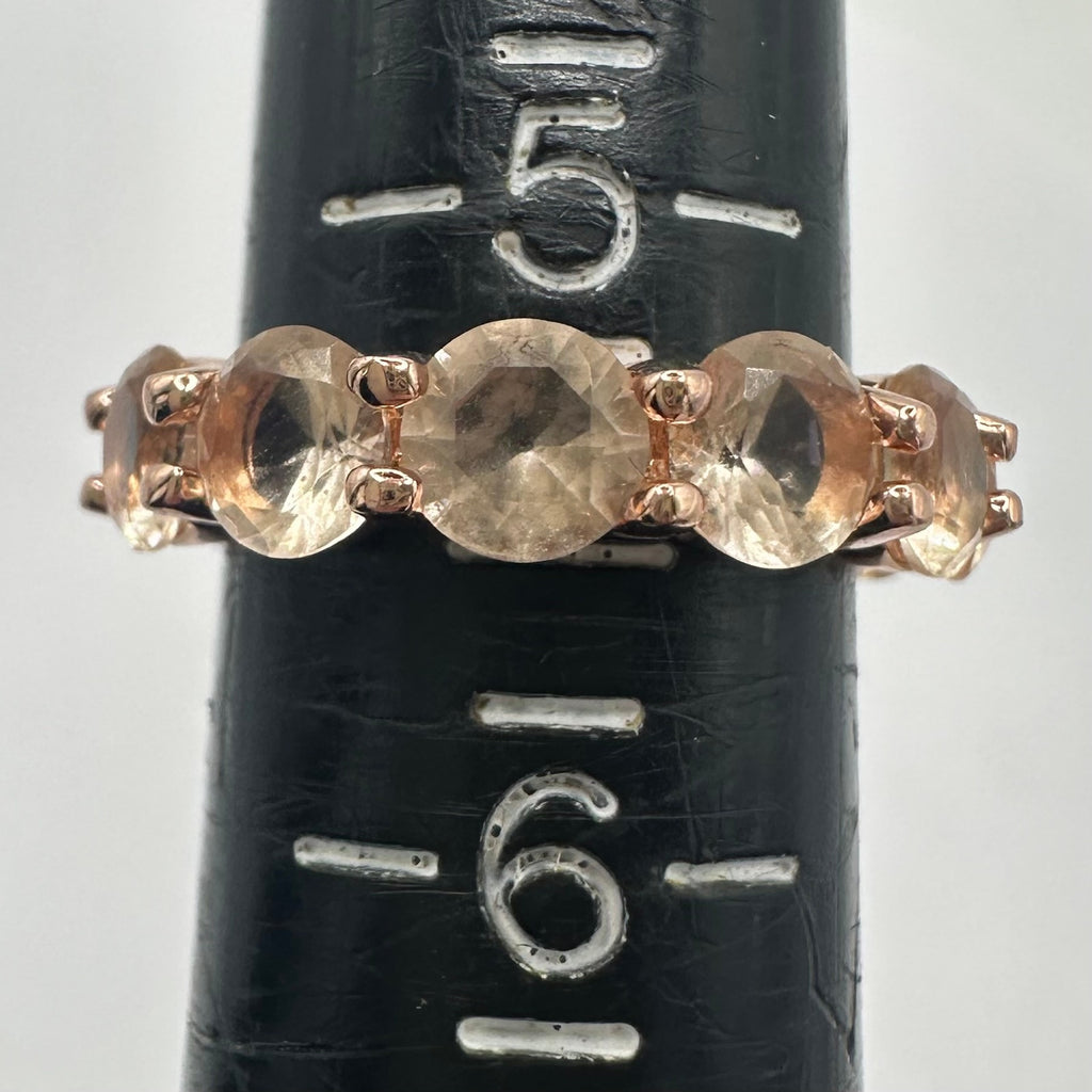 Rose gold tone peach champagne glass gemstones ring eternity band size 5.5