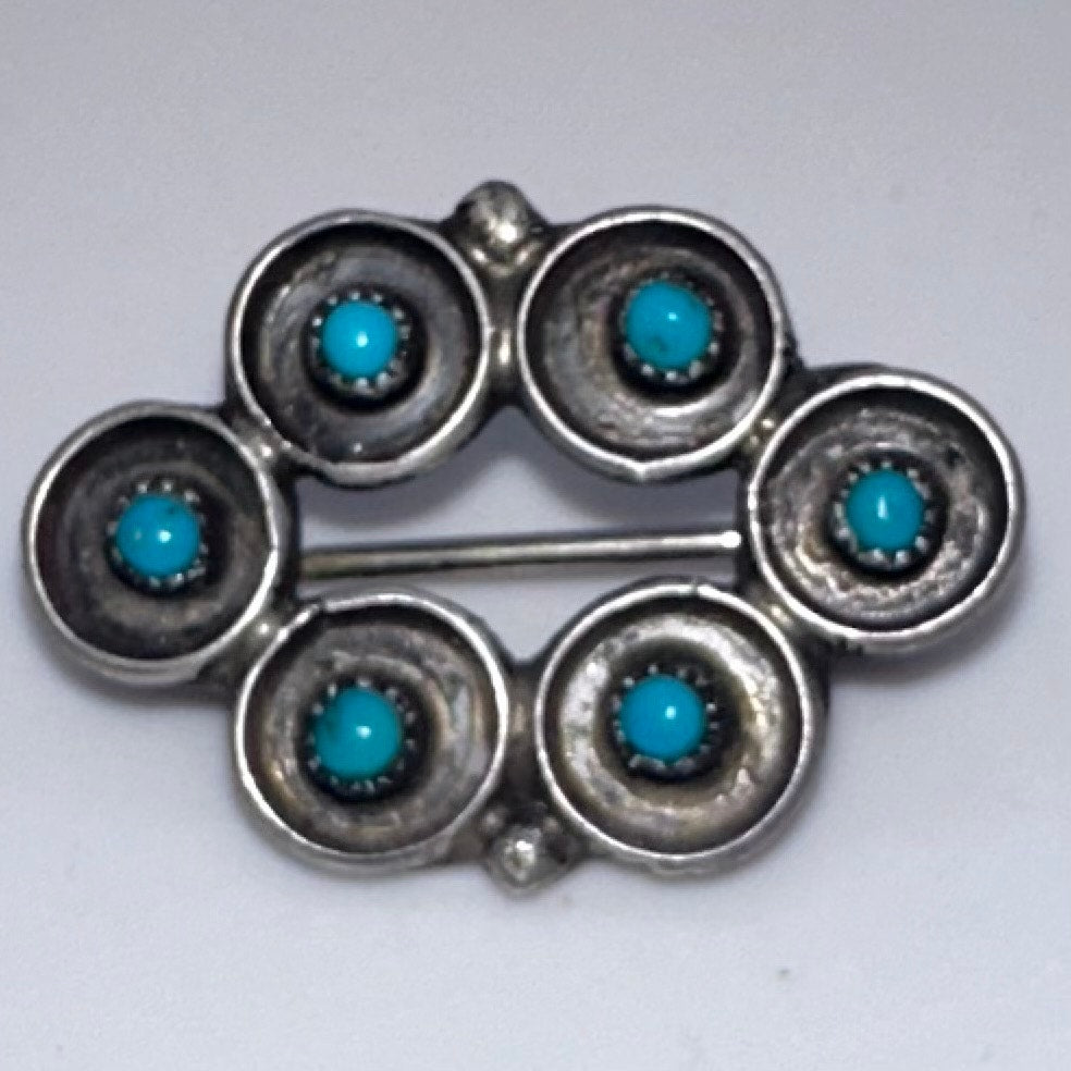 Zuni Native American sterling silver petit point turquoise dainty brooch pin