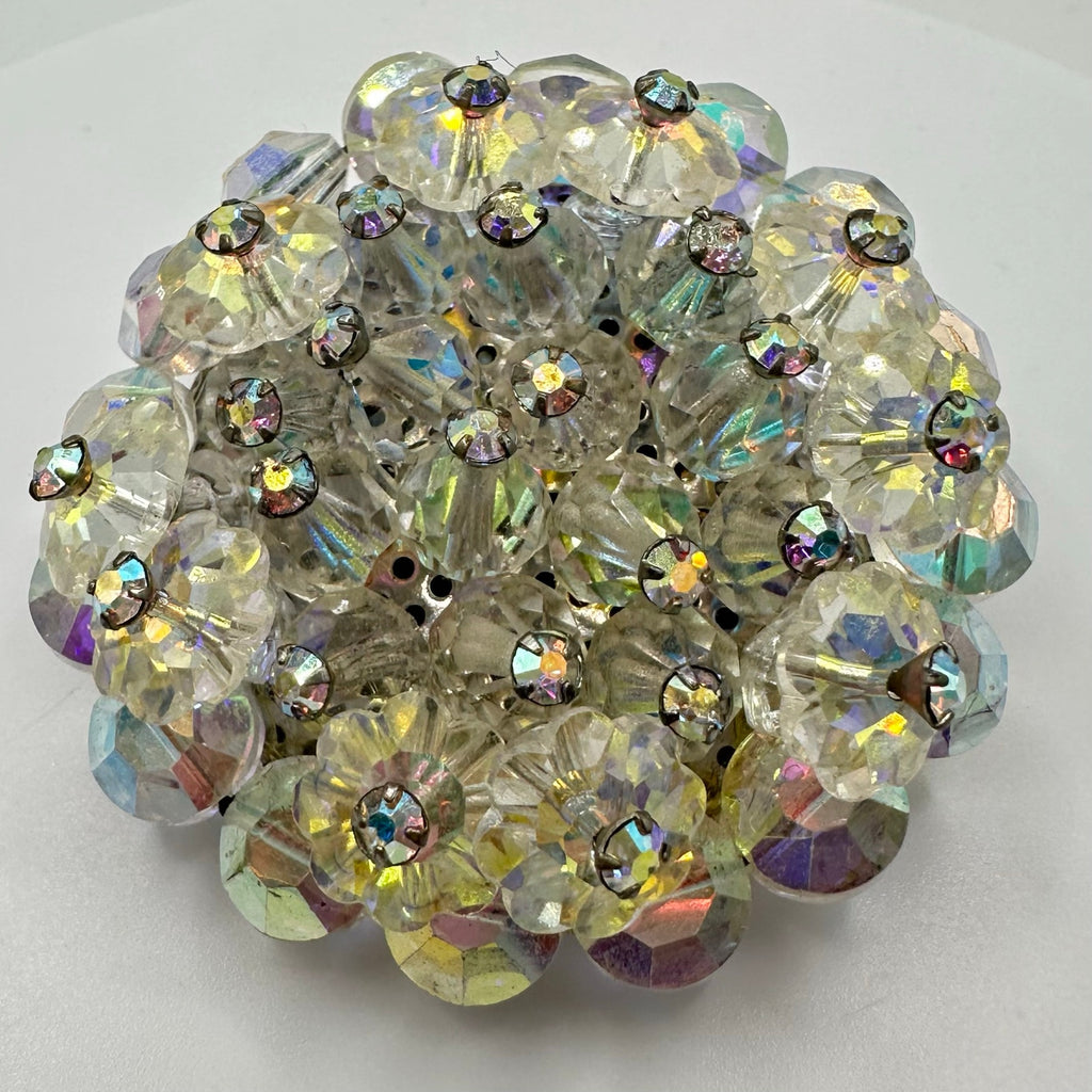 Vintage silver tone AB aurora borealis glass beaded margarita rhinestones brooch