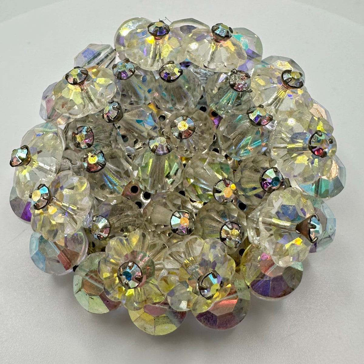 Vintage silver tone AB aurora borealis glass beaded margarita rhinestones brooch