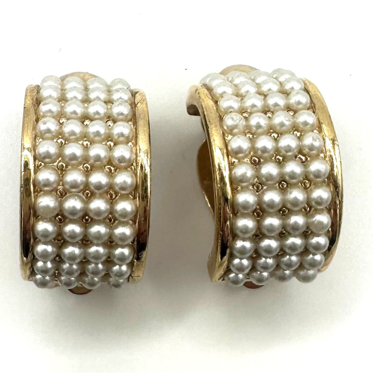 Givenchy vintage 80s 90s gold plated faux pearl half hoop hoops clip on earrings