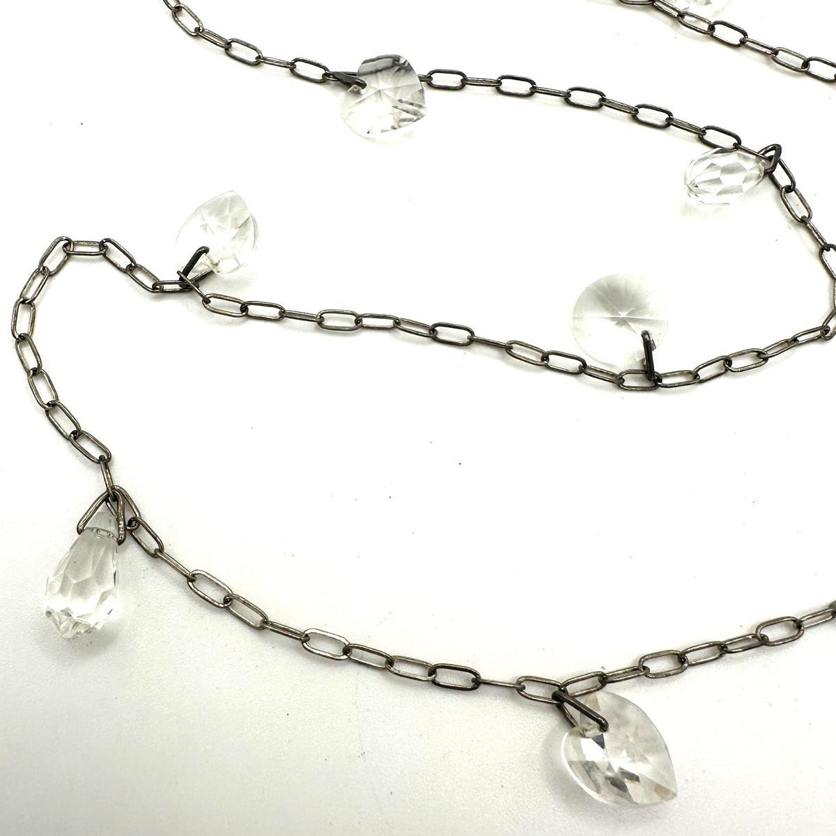 Vintage 12kt white gold filled silver tone clear glass briolettes 29.5" necklace