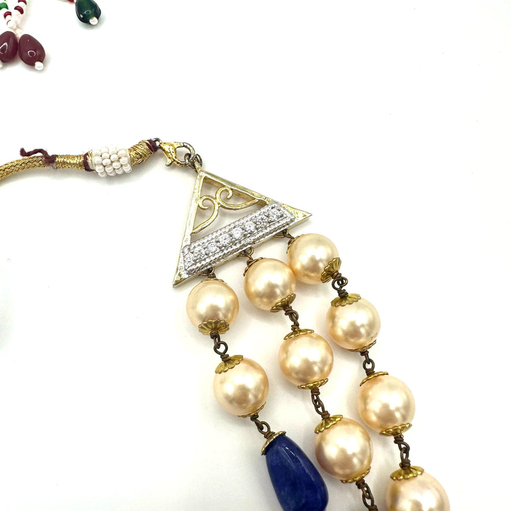 Indian vintage 3 strand semiprecious agate glass pearls beaded necklace