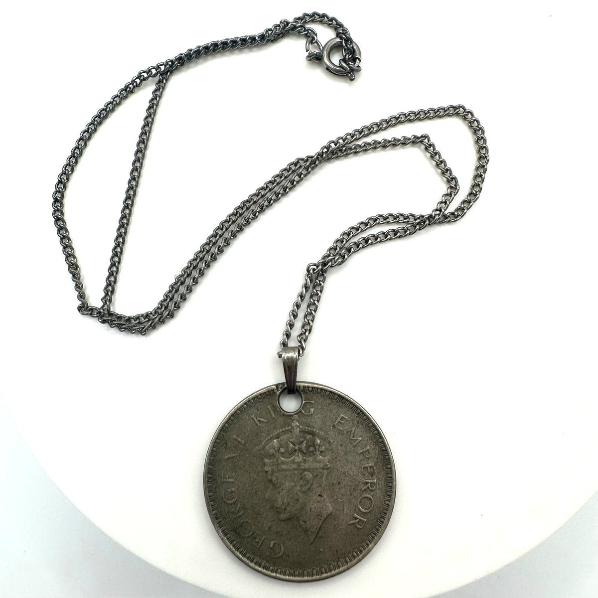 Vintage real 1944 Indian rupee 0.50% silver coin pendant 18" chain necklace