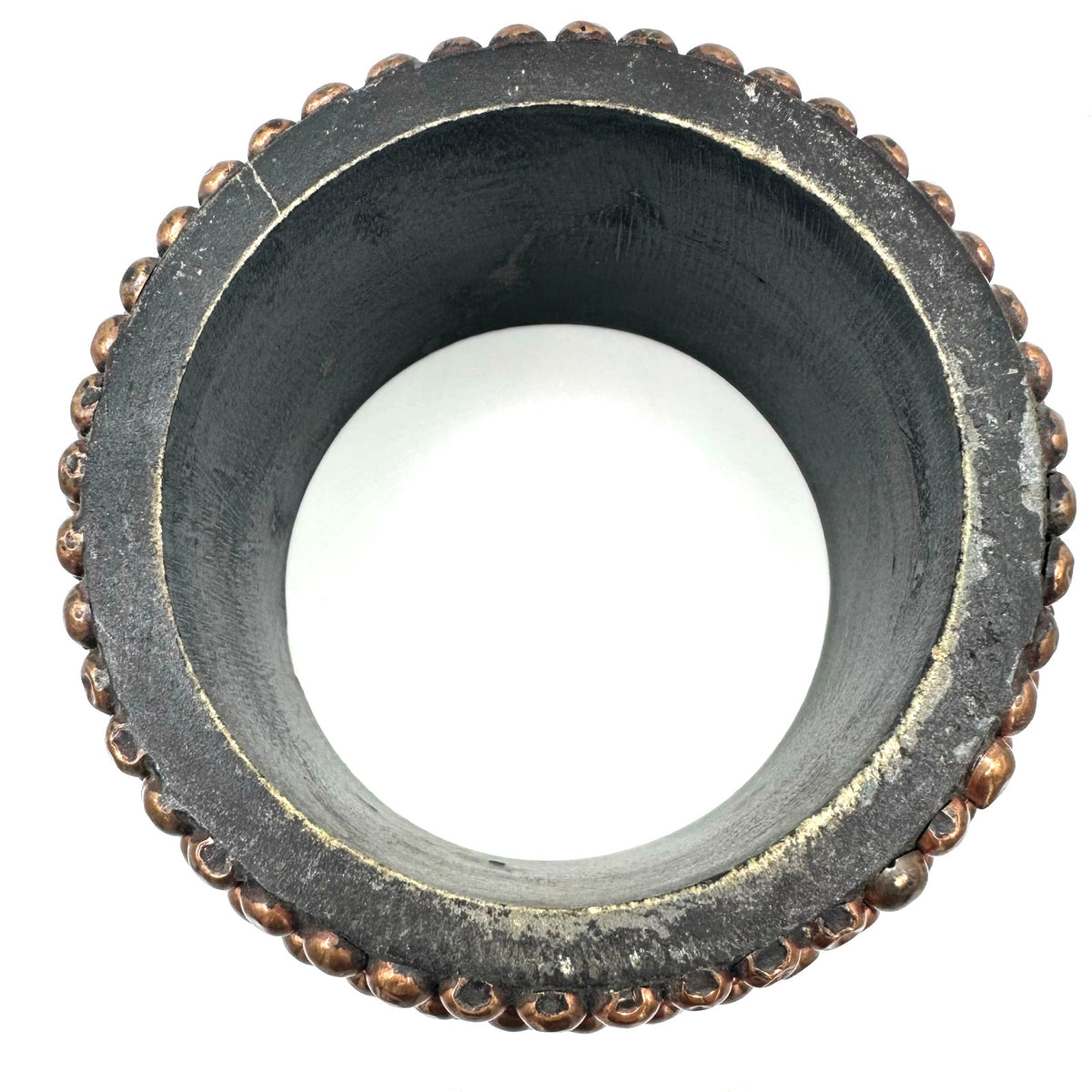Massive solid brown wooden copper studded statement chunky bangle bracelet