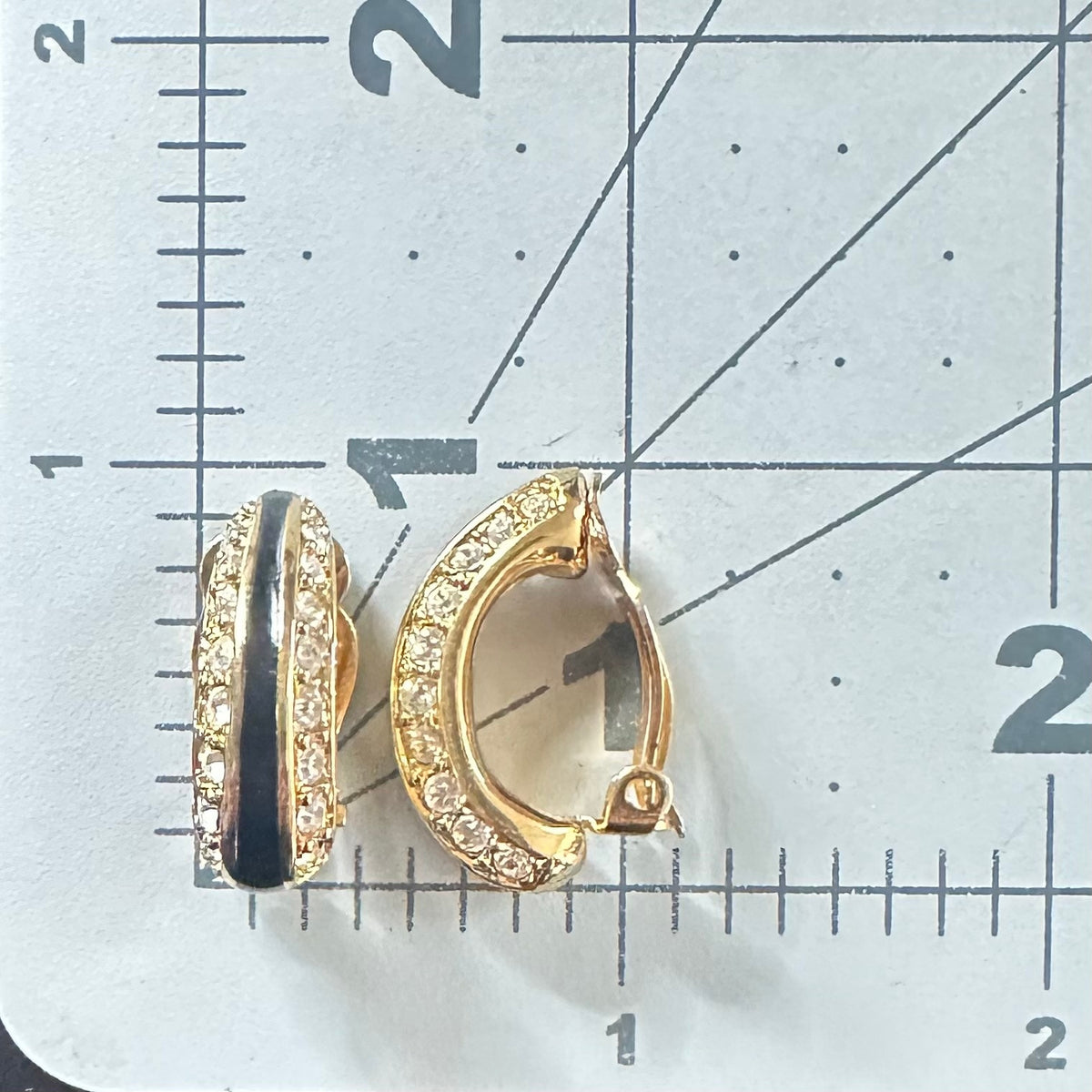 Swarovski Swan vintage gold plated crystals enamel half hoops clip on earrings