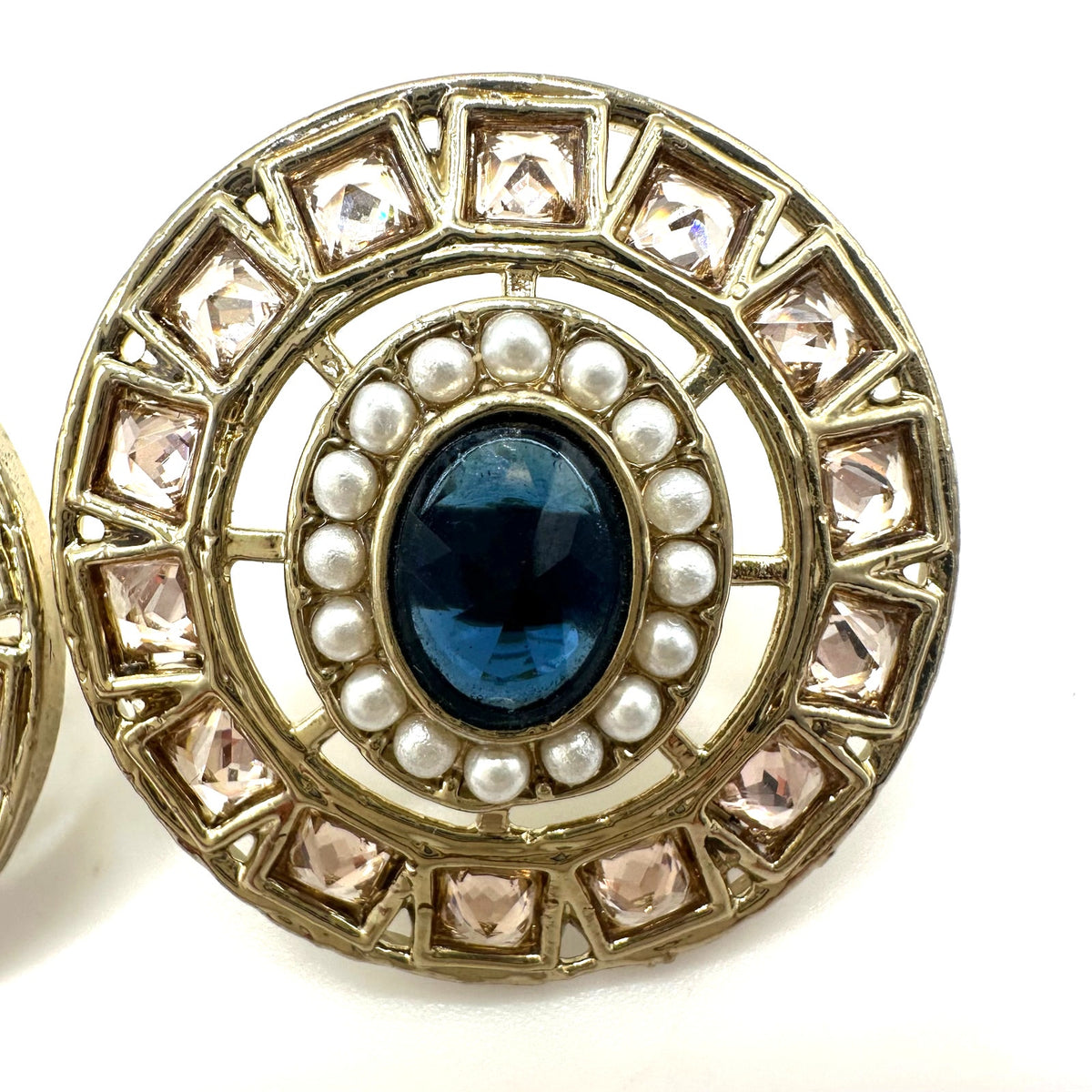 Gold plated blue champagne cubic zirconia CZ faux seed pearls post earrings