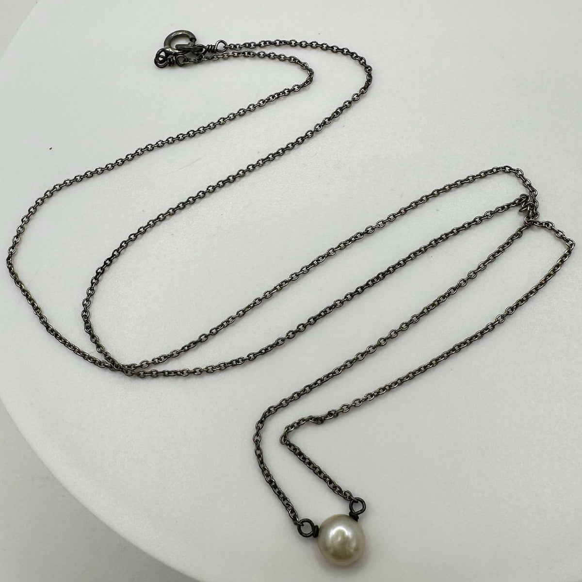 Vintage 925 sterling silver genuine freshwater pearl solitaire 19” necklace