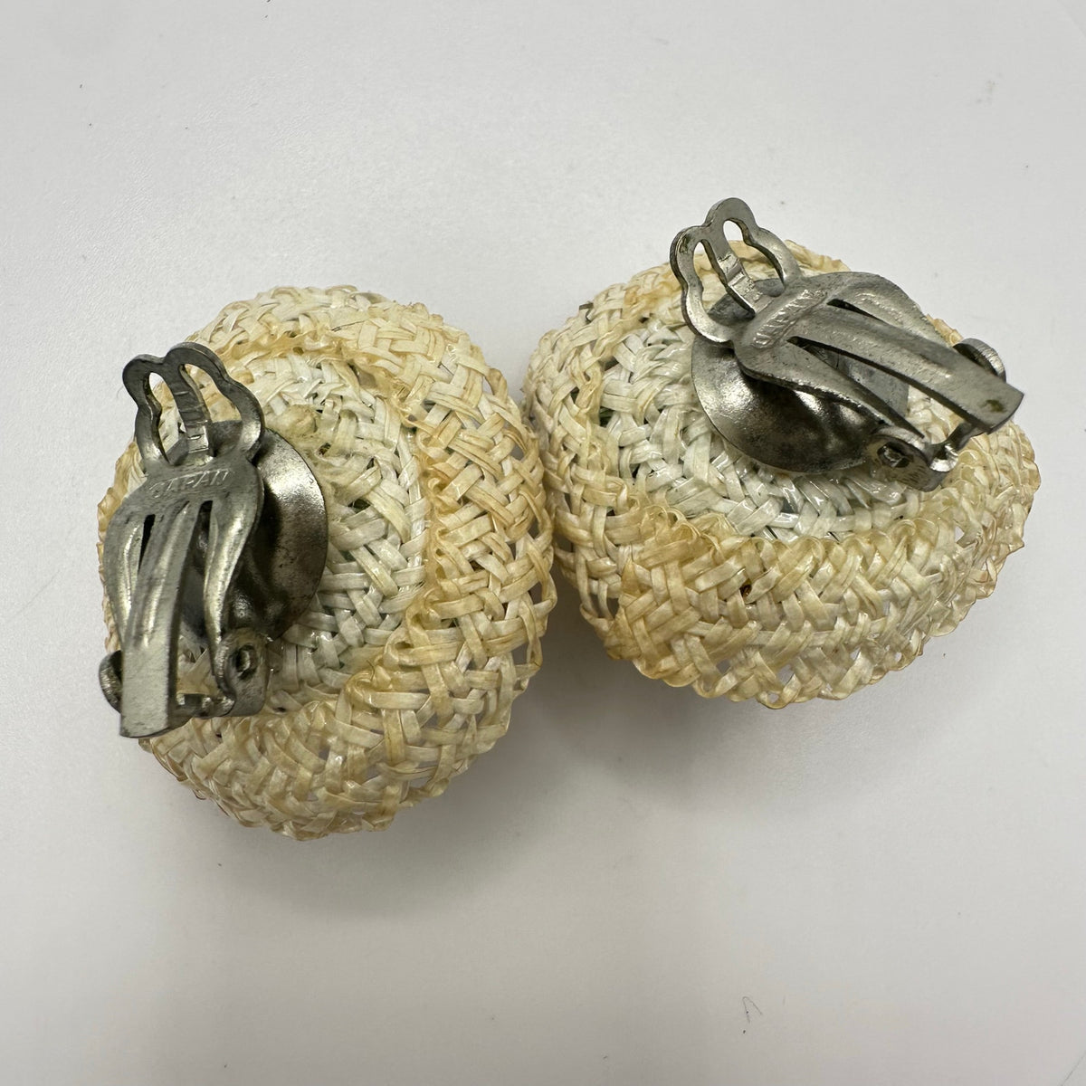 Japan vintage woven baskets pinecone bells berry beaded clip on earrings