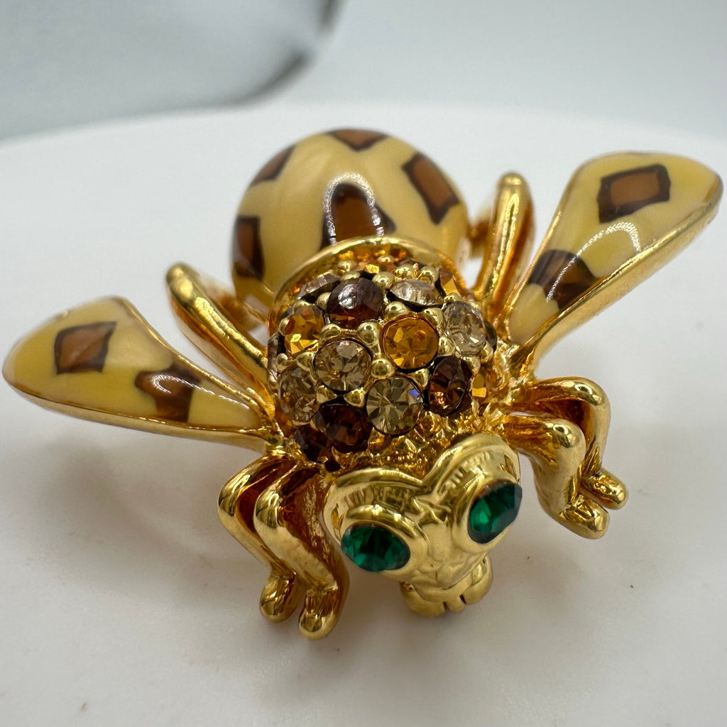 Joan Rivers Joan of the Jungle vintage gold tone bumblebee rhinestones brooch