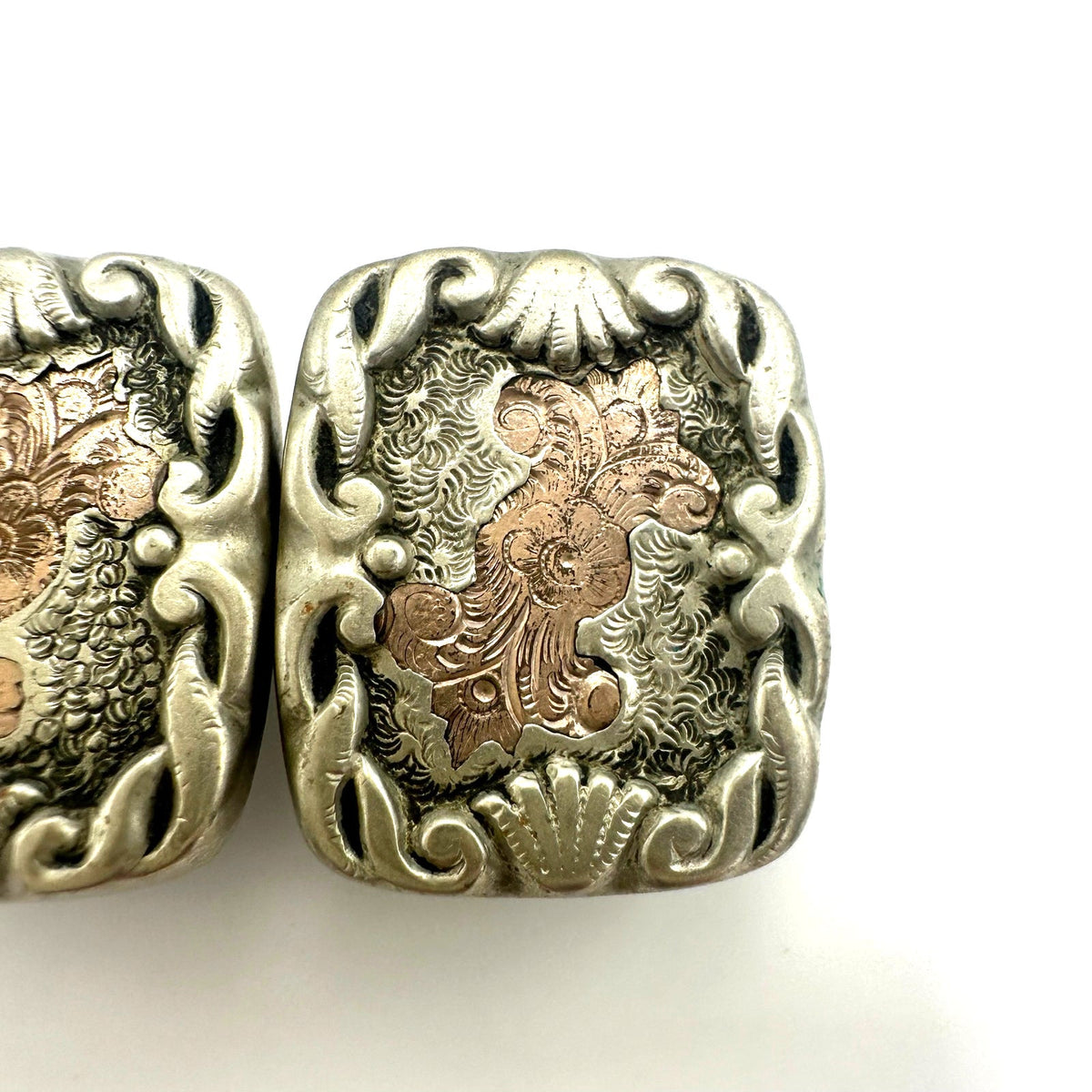Antique Victorian 1885 rose gold filled silver gilt embossed etched cufflinks
